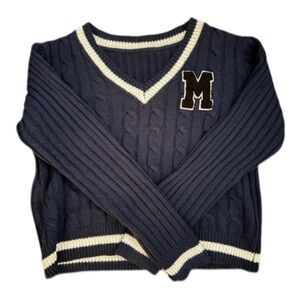 ʚ SHEIN Navy and white cable knit sweater with embroidered letter M ɞ
